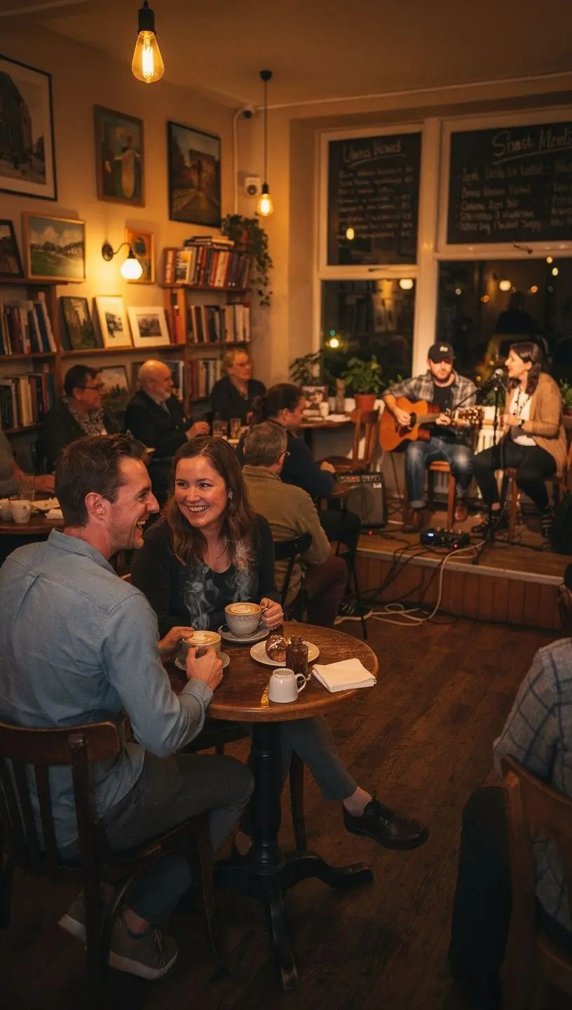 Community members engaged in lively discussion at a club.